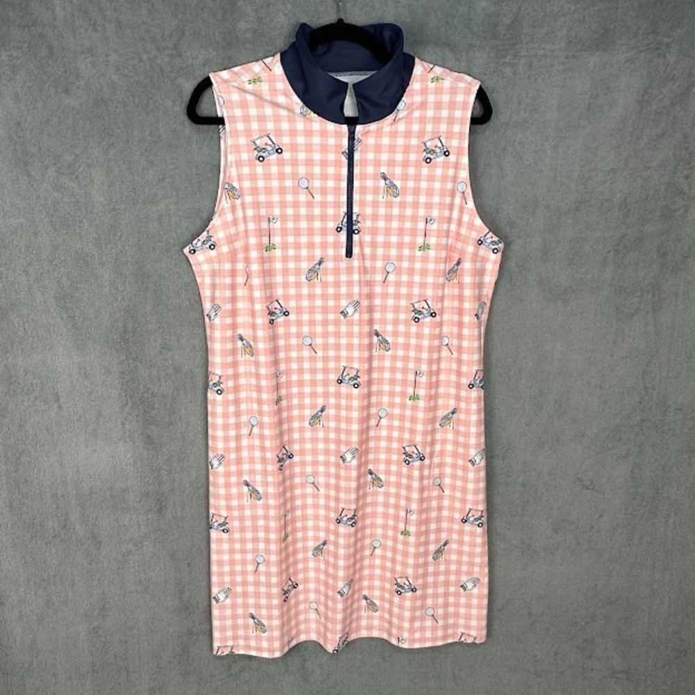 Smith Quinn Dress Womens Extra Large Orange Check Golf Sleeveless Quarter Zip